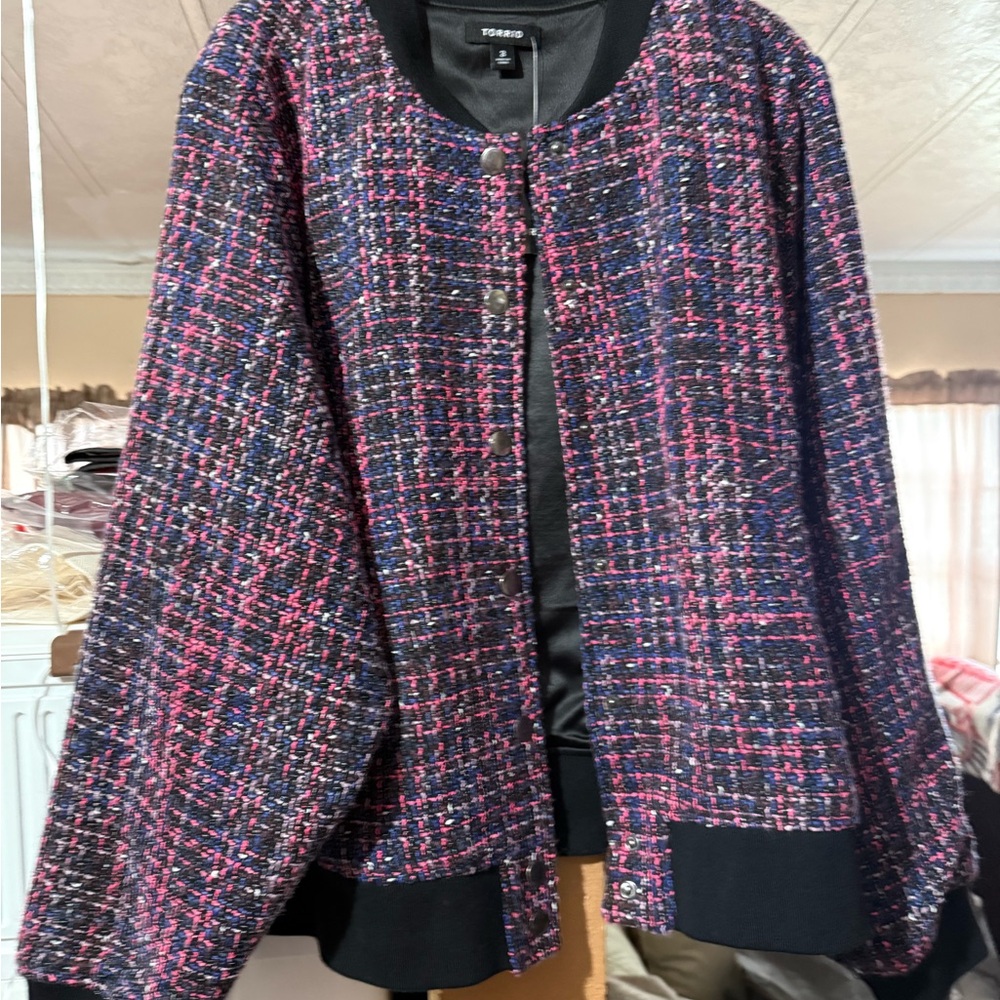 NWT Torrid Women's Multicolor Tweed Bomber Jacket size 3X 🌺🌸🌹 P - Picture 3 of 7